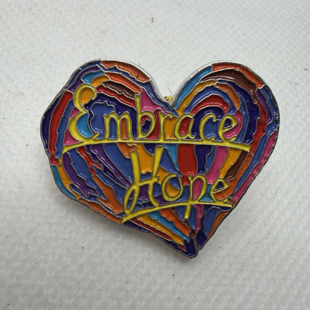 Embrace Hope Enamel Heart Pin Hat Tie Lapel Pinback Collectible Rainbow